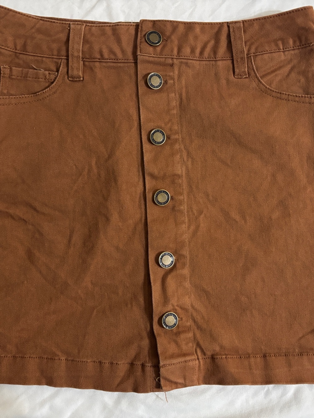 Button Front A-Line Mini Skirt in Warm Rust trendy. Classic O